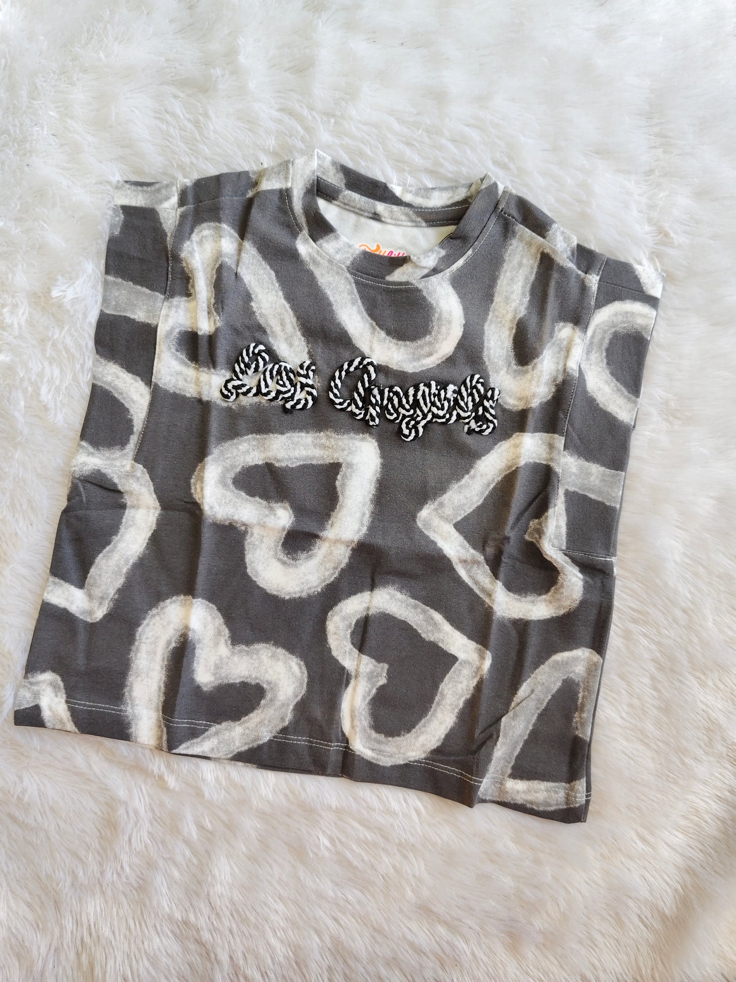 Grey T-Shirt with White Heart Design