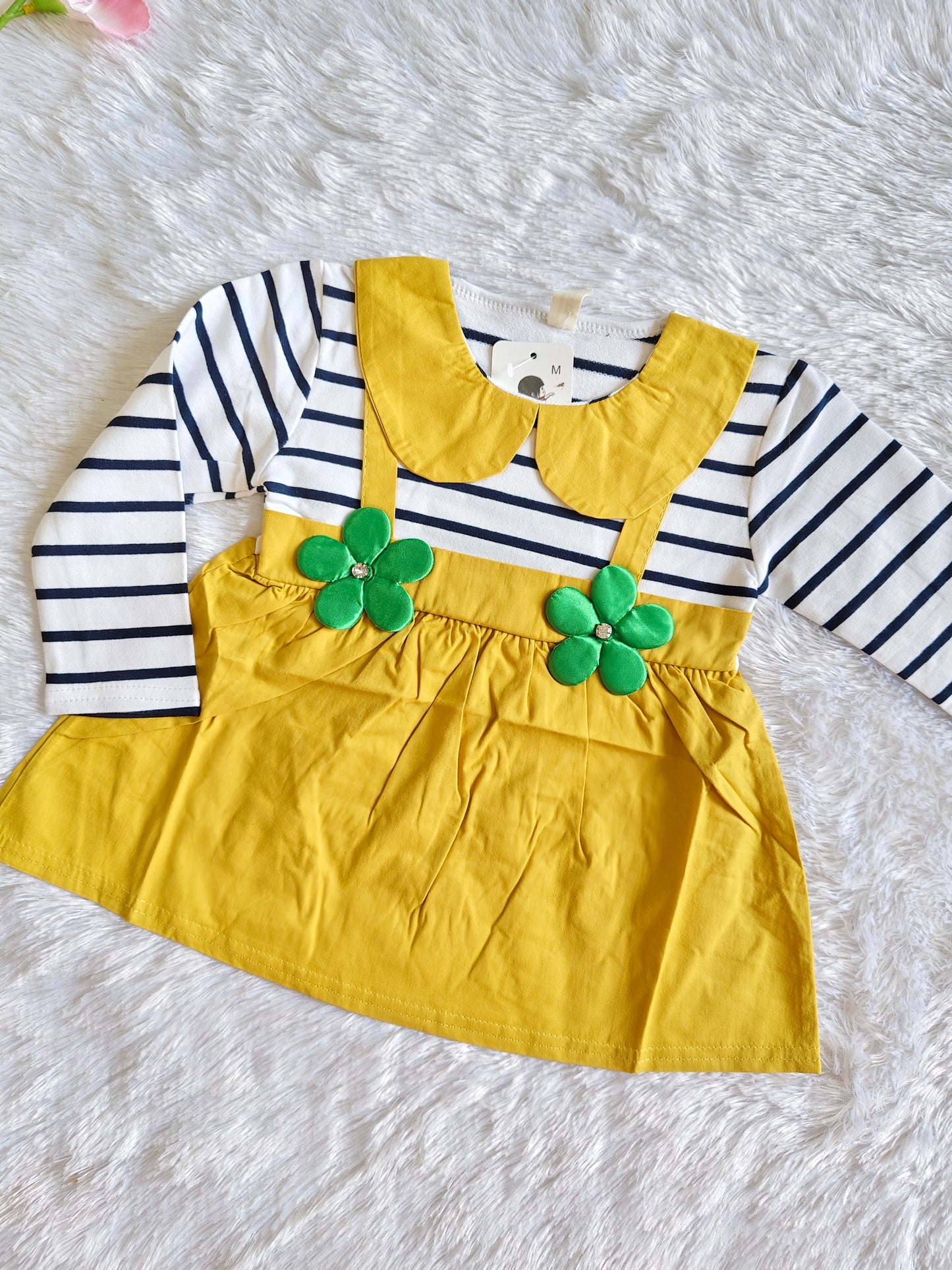 Yellow Frock with White Stripes Inner T-Shirt