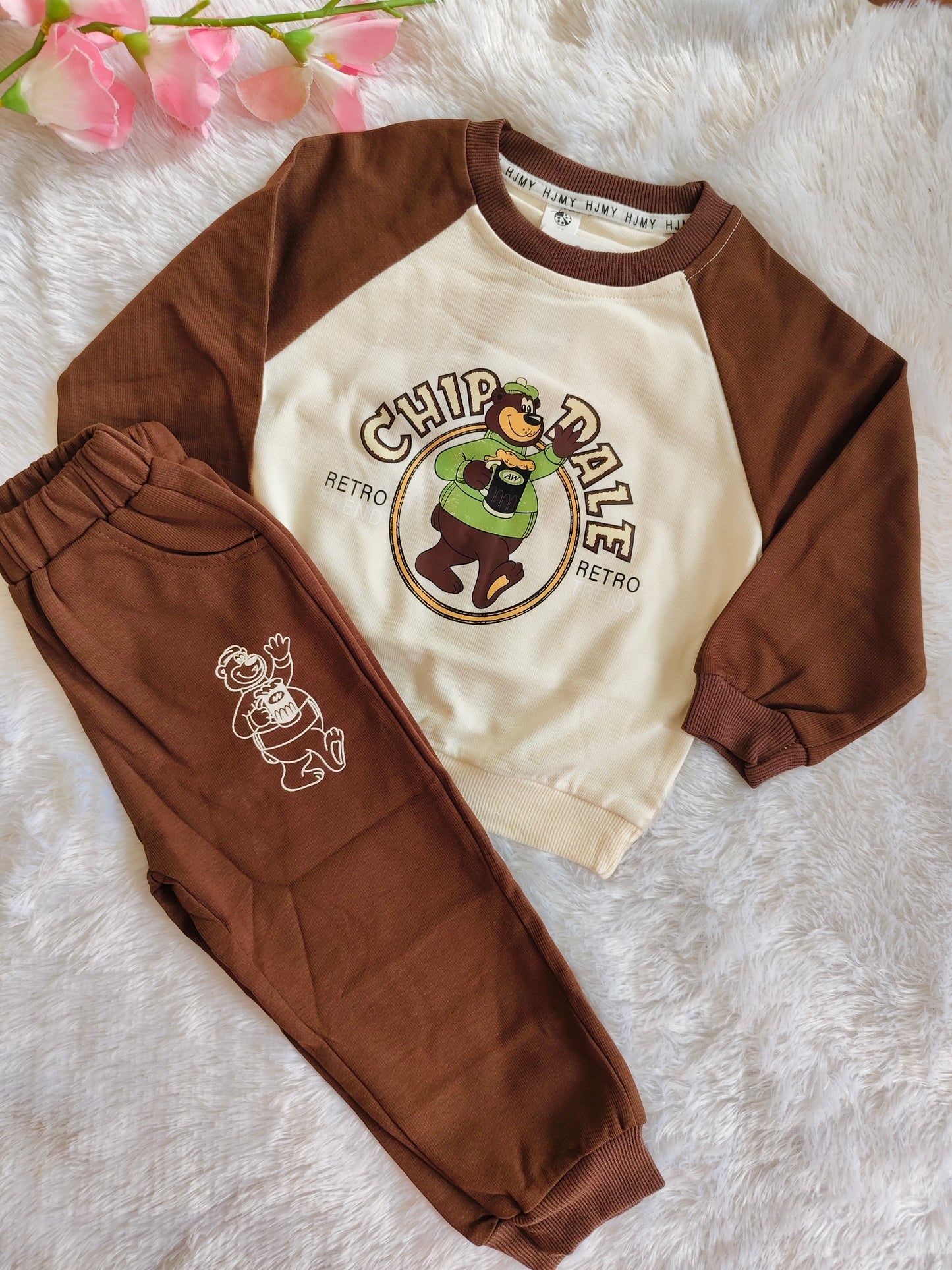 Colorblocked Brown Sweatshirt & Pants Set