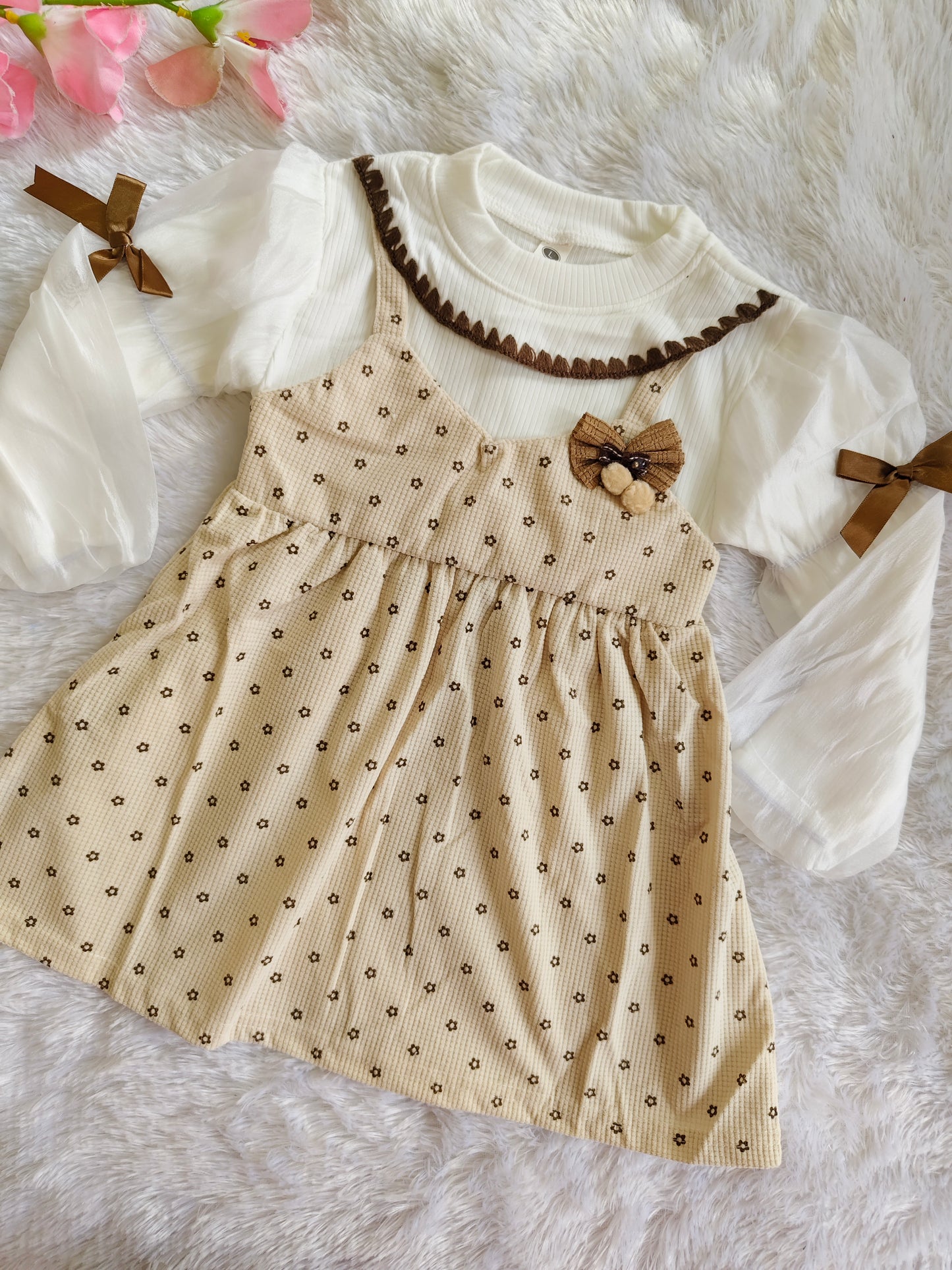 Party-Ready Frock & White T-Shirt Set
