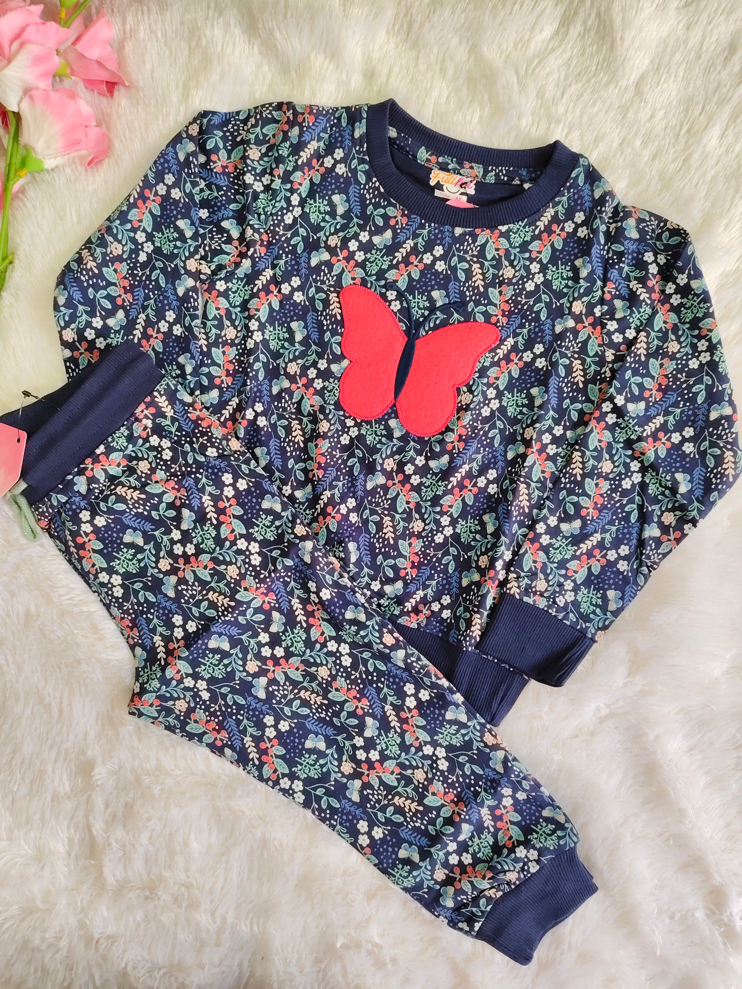 Navy Blue Butterfly Bloom Sweatshirt & Sweatpants Set