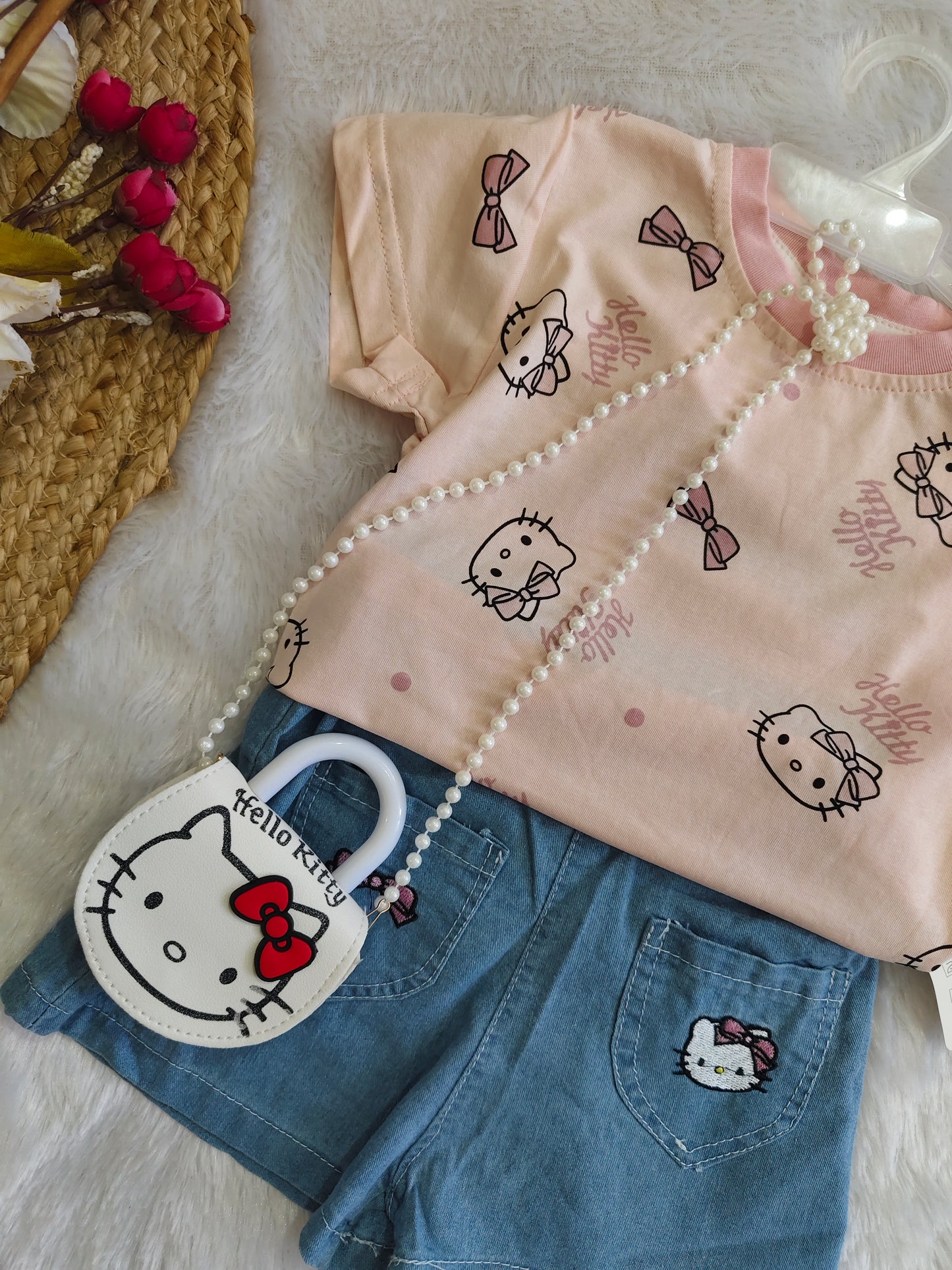 Hello Kitty Denim Shorts Set with sling bag