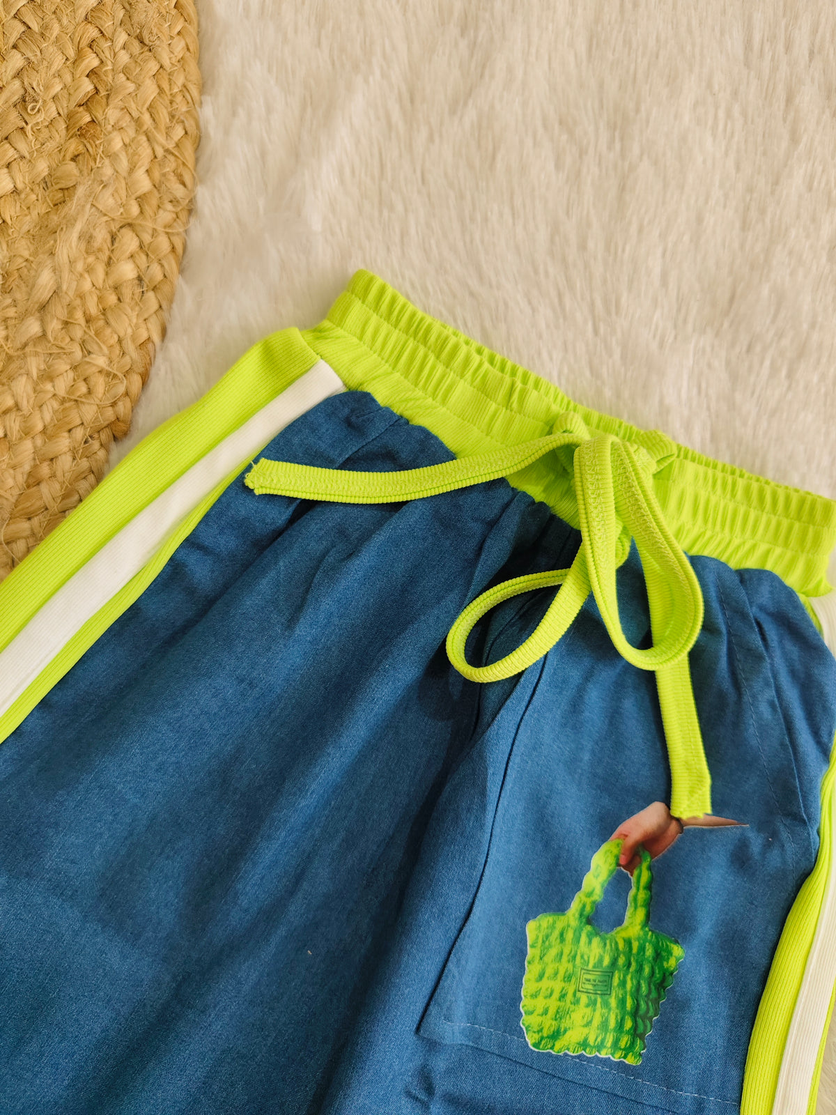 Lime & Denim-Look Lounge Set