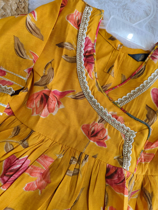 Mustard Floral Angrakha Sharara Set