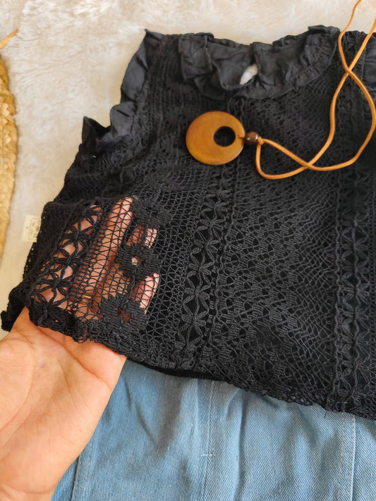 Midnight Lace Indigo Shorts Set