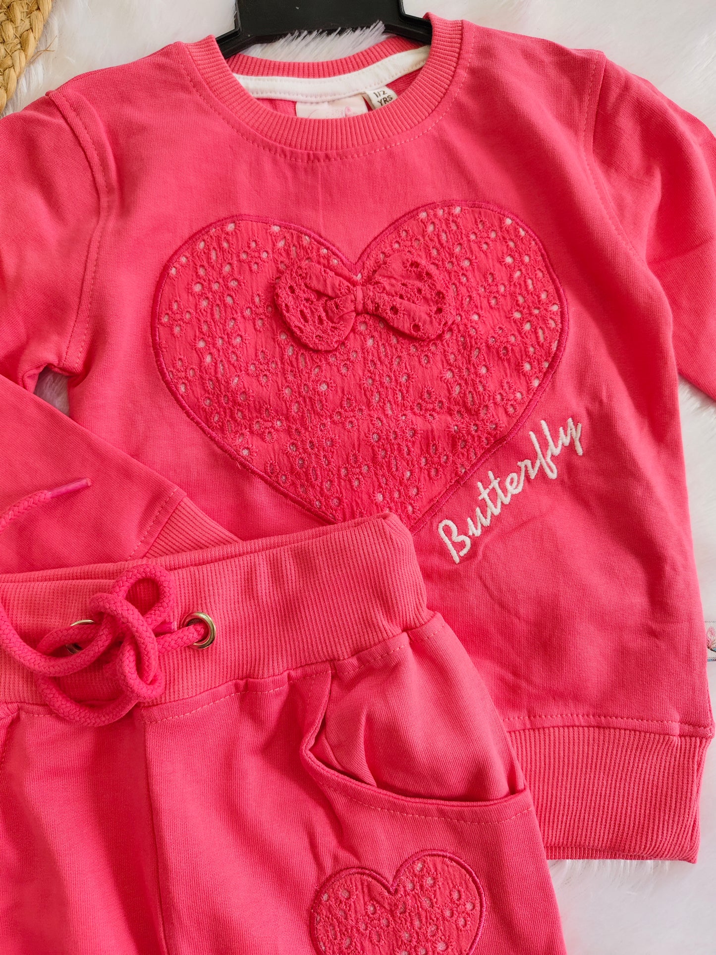 Heart print cord sets non fleece loopknit fabric