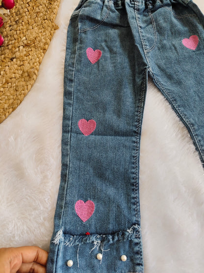Classy heart and bow denim jeans