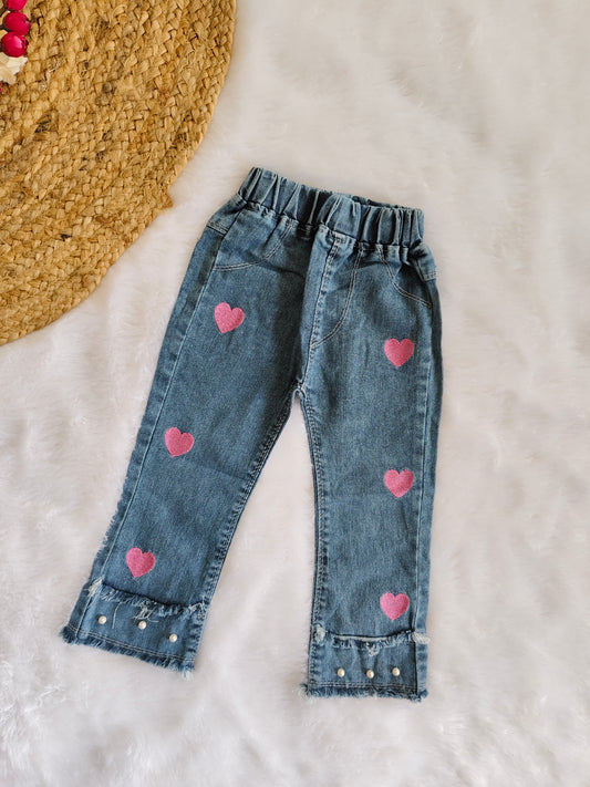 Classy heart and bow denim jeans