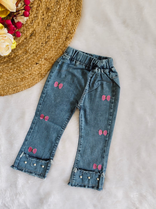 Classy heart and bow denim jeans