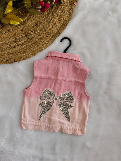 Denim jacket with bow design