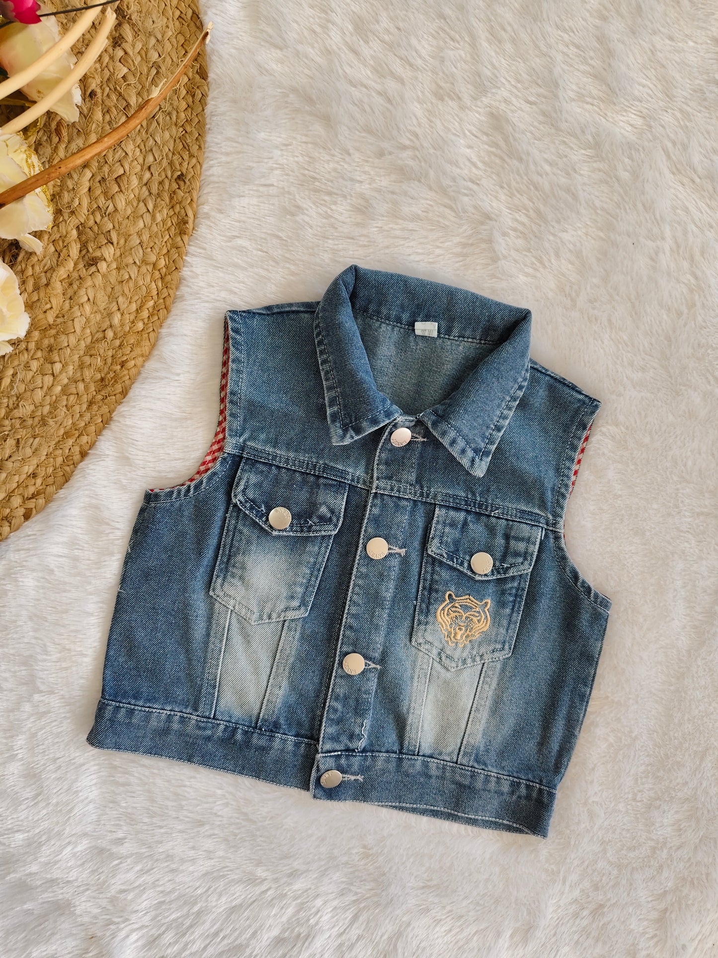 Denim jacket with tiger print