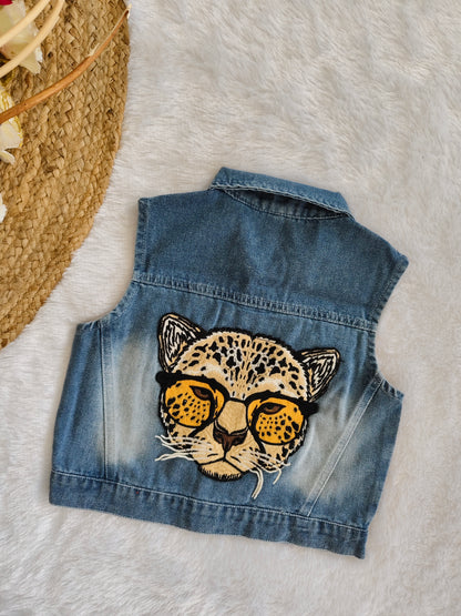 Denim jacket with tiger print