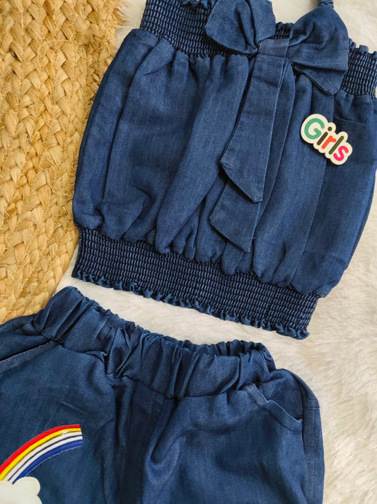 Rainbow denim cord set