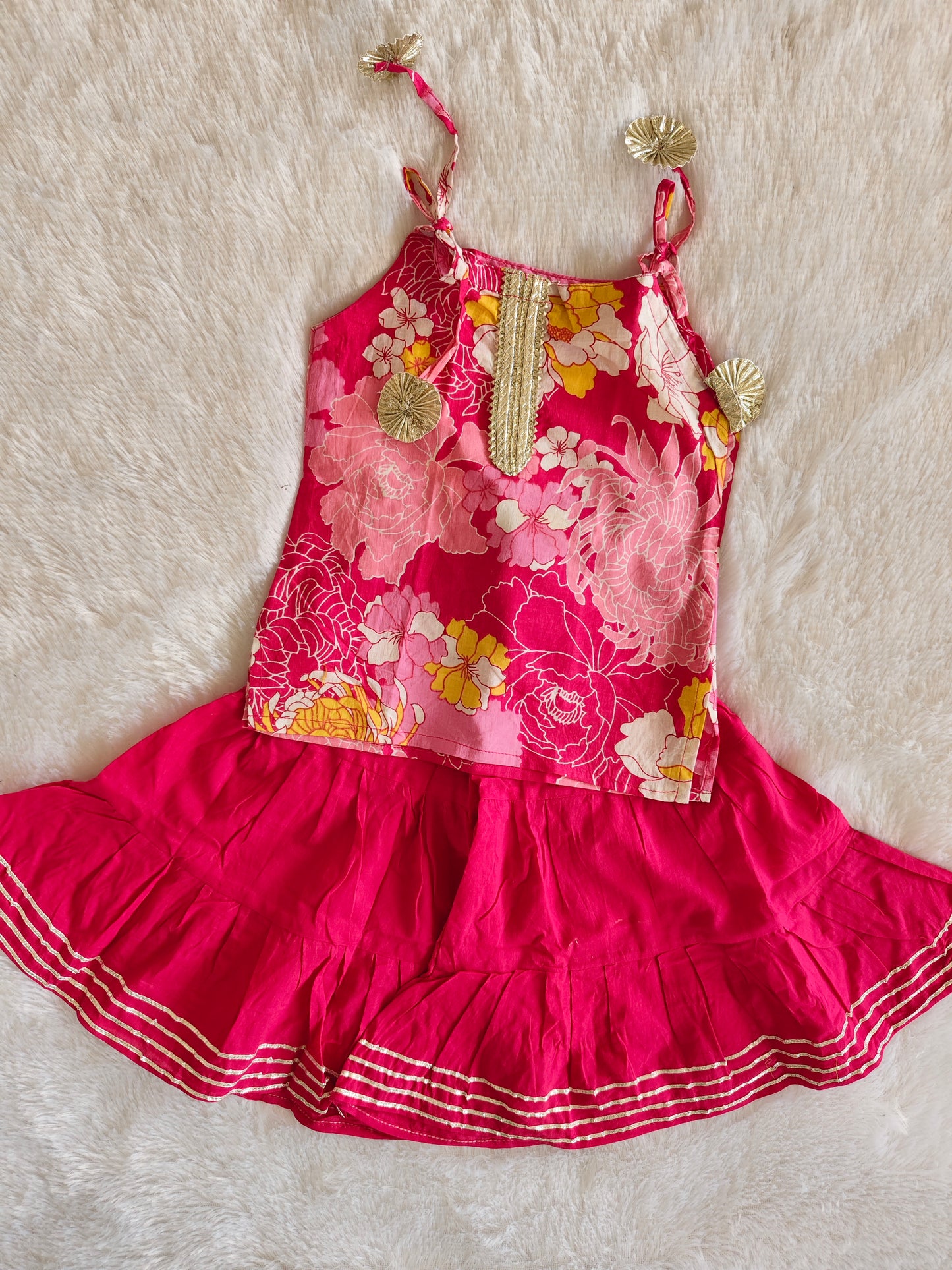 Ethnic set with plain & printed plazo pants