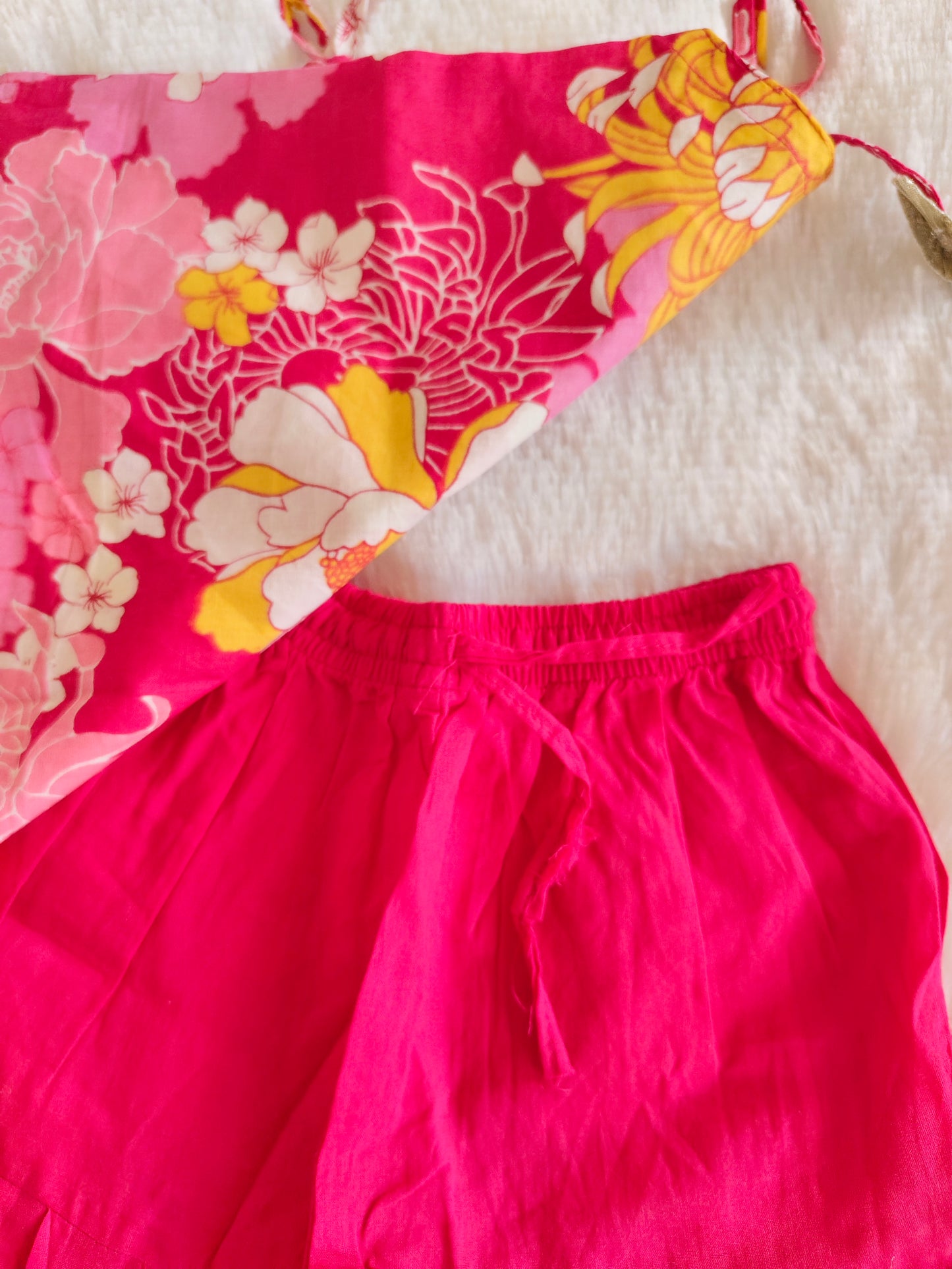 Ethnic set with plain & printed plazo pants