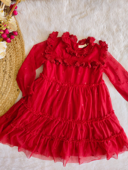 Red rosy ruffle frock