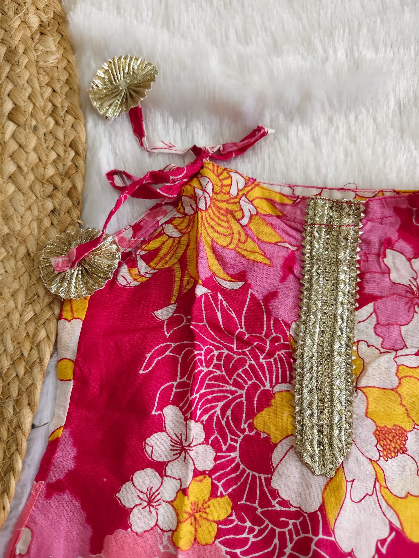Ethnic set with plain & printed plazo pants