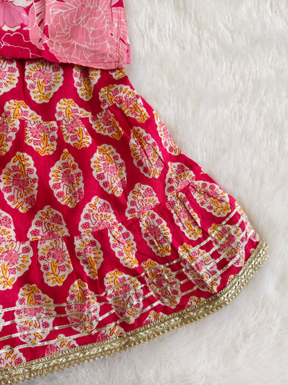 Ethnic set with plain & printed plazo pants