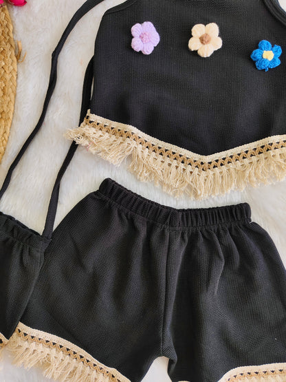 PetalTassel flower set with trendy sling bag
