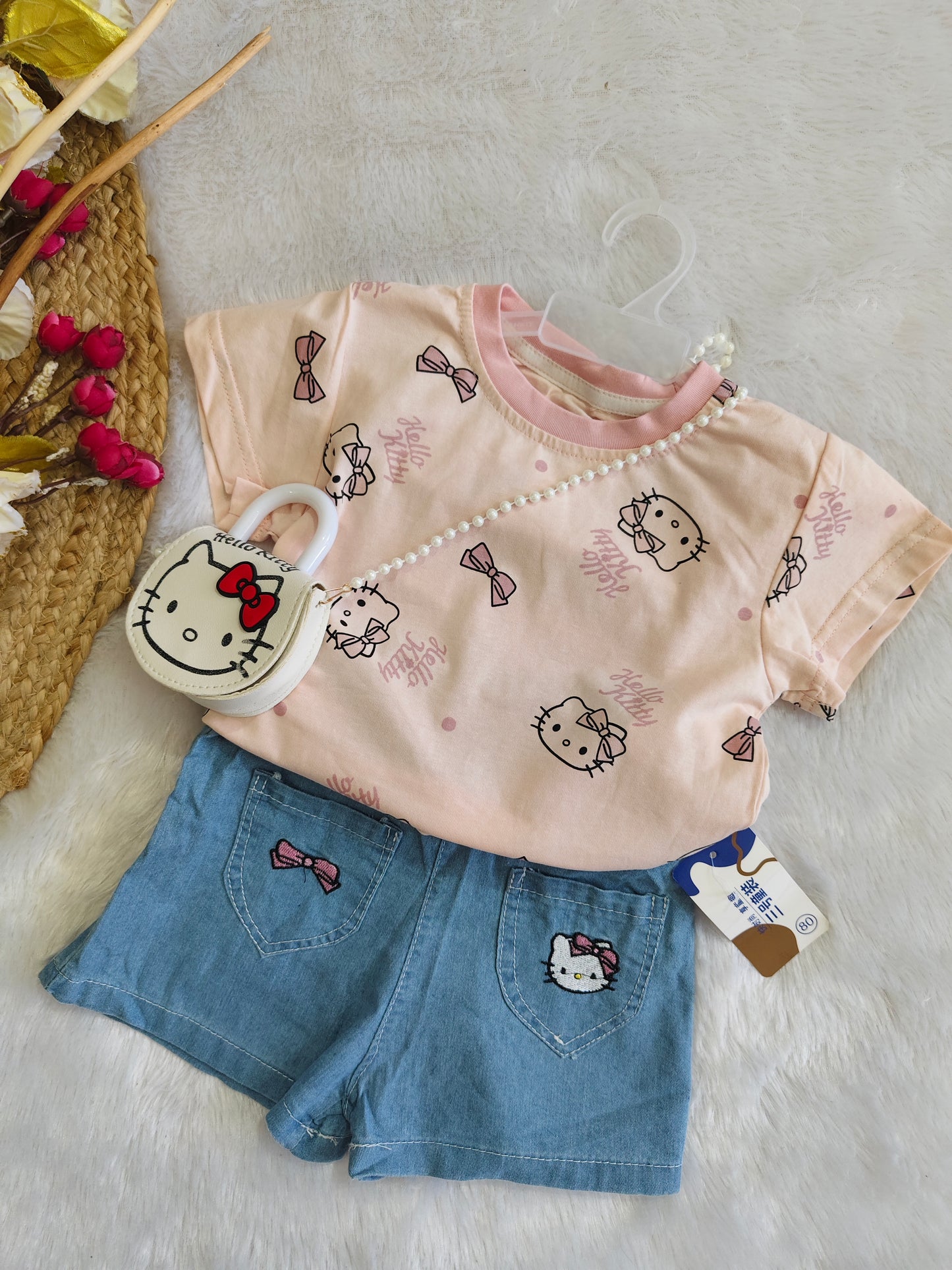 Hello Kitty Denim Shorts Set with sling bag