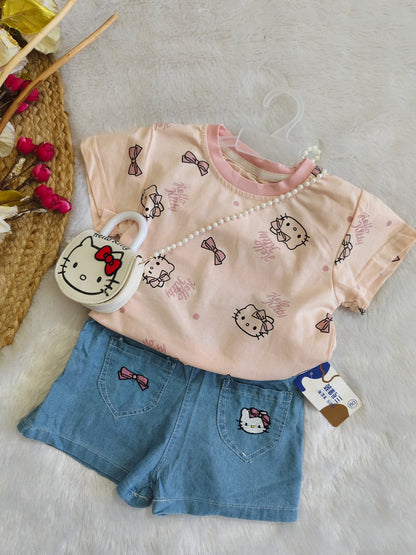 Hello Kitty Denim Shorts Set with sling bag
