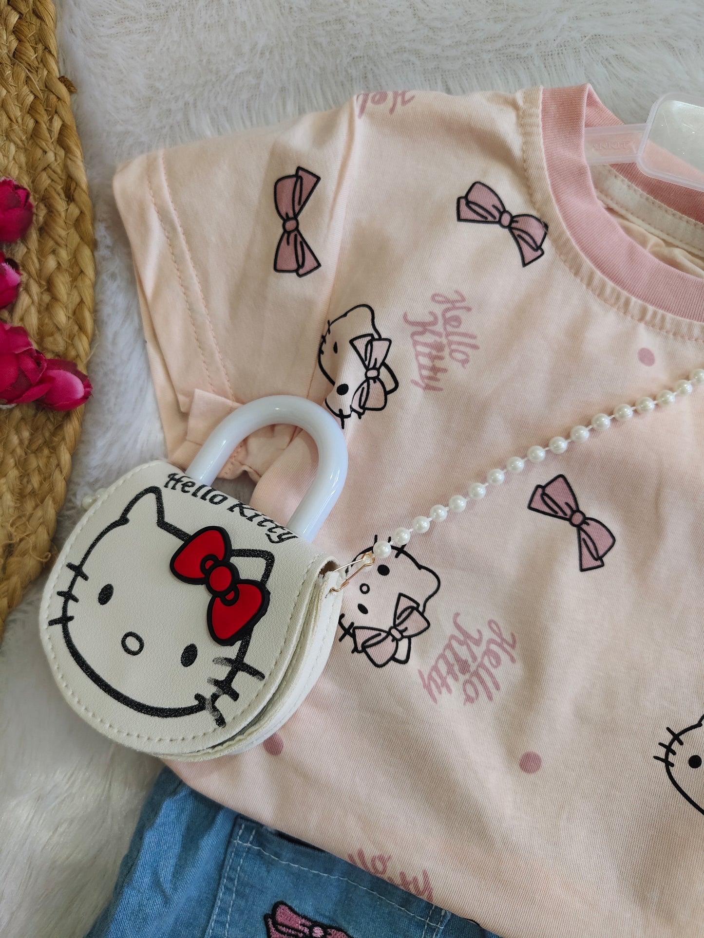 Hello Kitty Denim Shorts Set with sling bag
