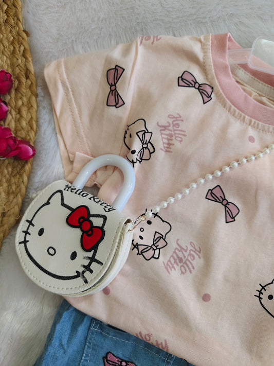 Hello Kitty Denim Shorts Set with sling bag