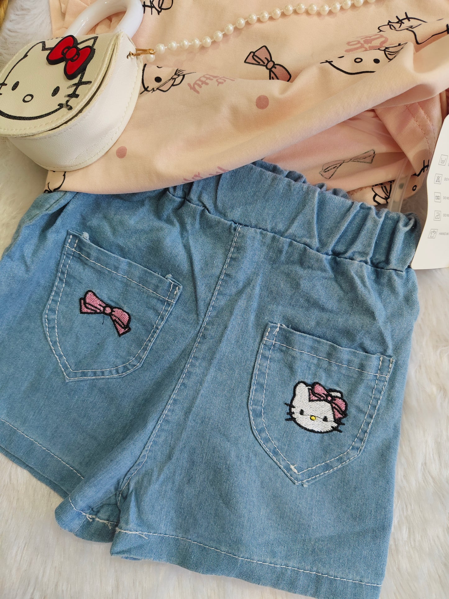 Hello Kitty Denim Shorts Set with sling bag