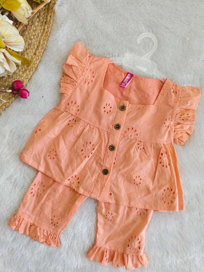 Peach Blossom Co-ord Set (3/4 pants)