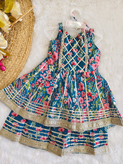 Teal Blossom Sharara Set