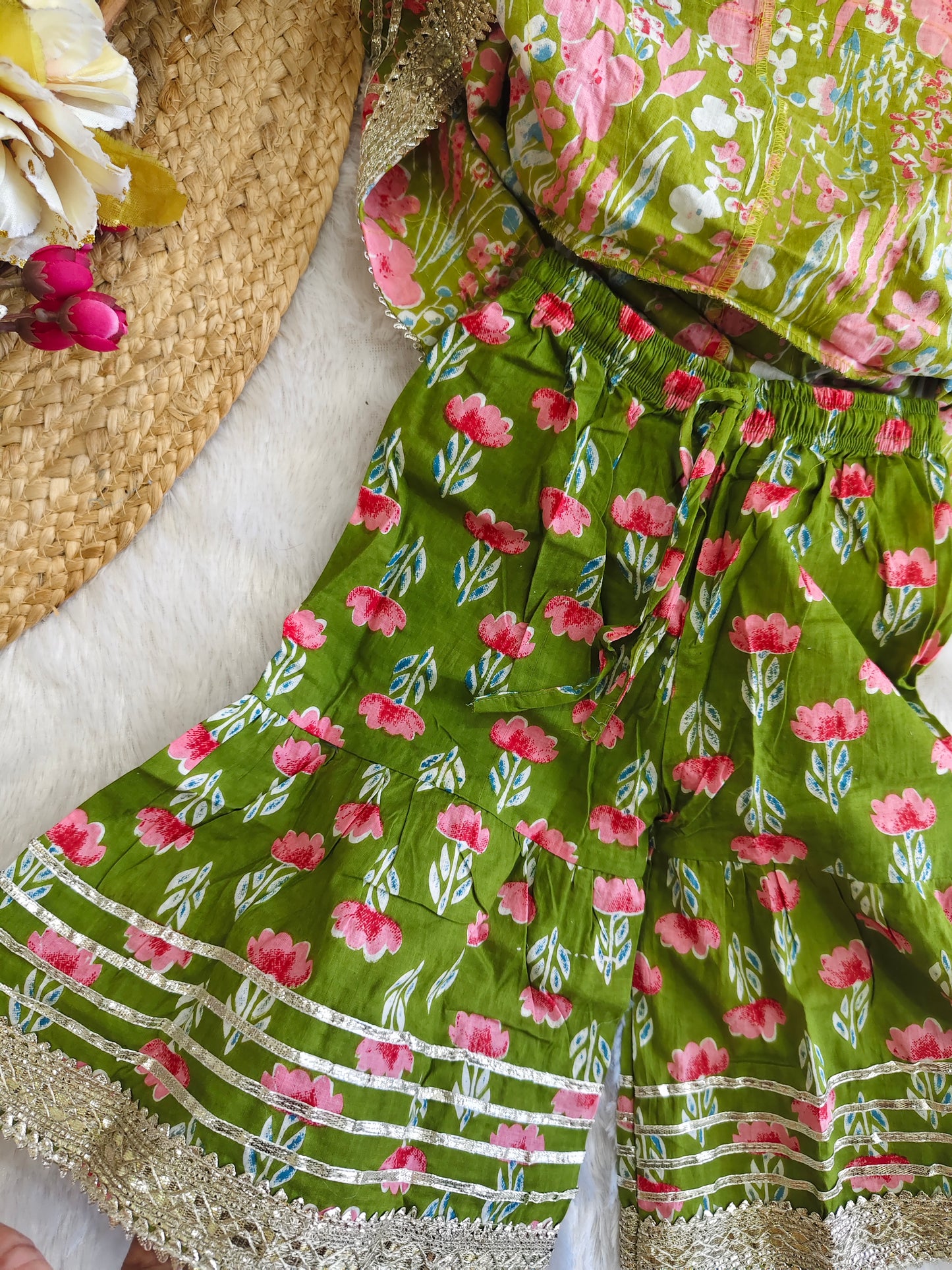 Olive Blossom Sharara Set