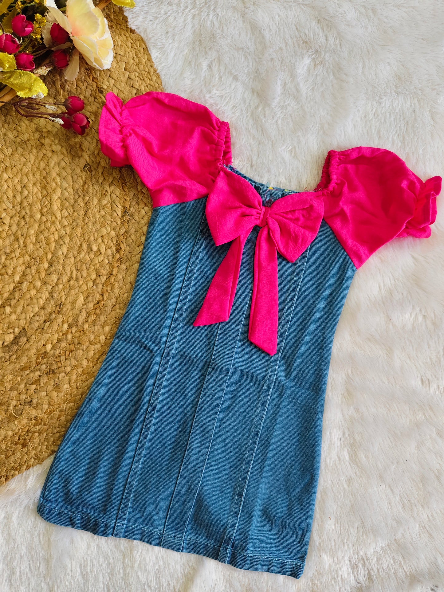 Pink Bow Denim Dress