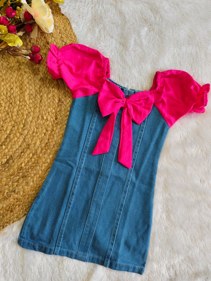 Pink Bow Denim Dress