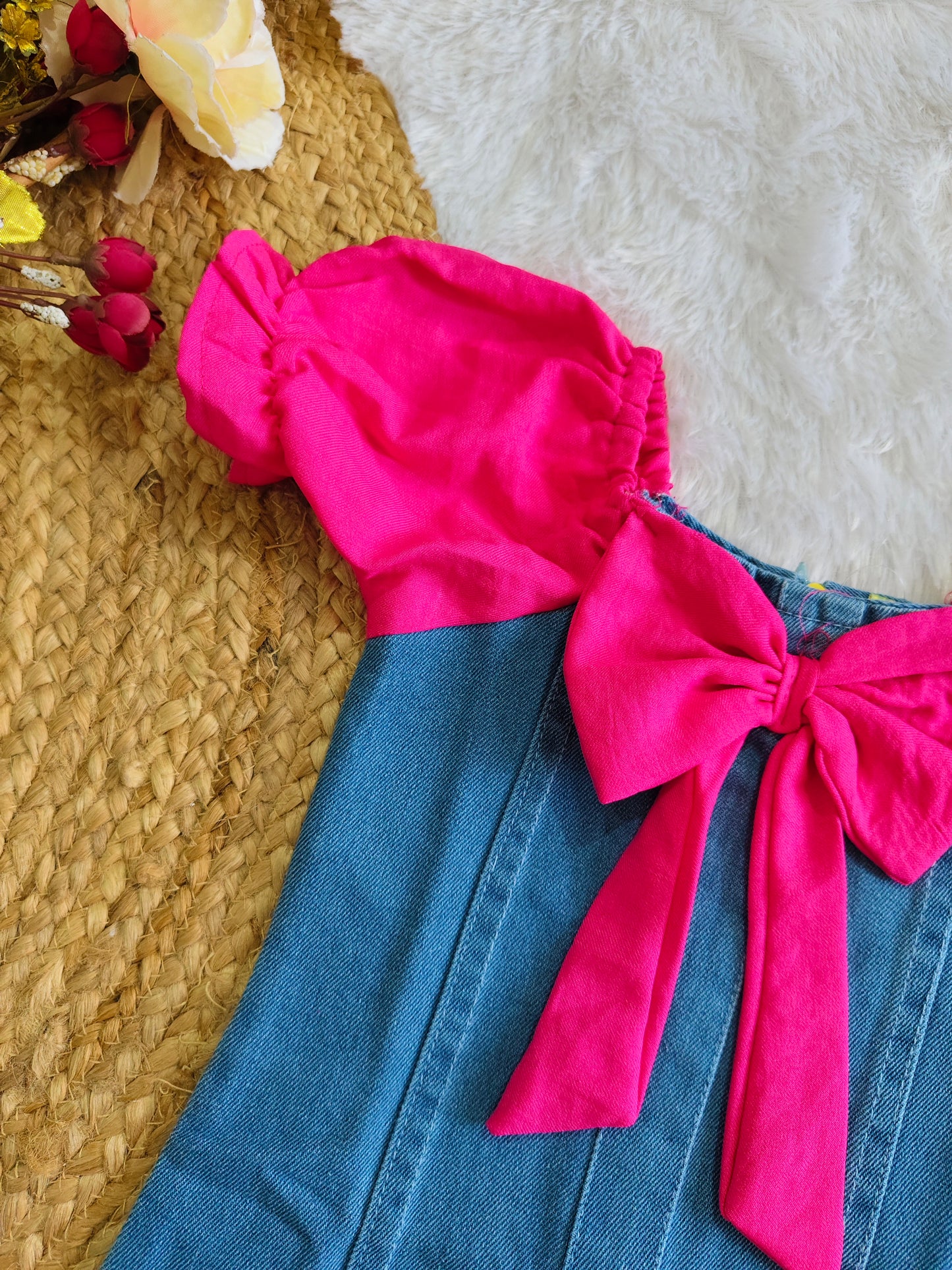 Pink Bow Denim Dress