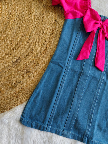 Pink Bow Denim Dress
