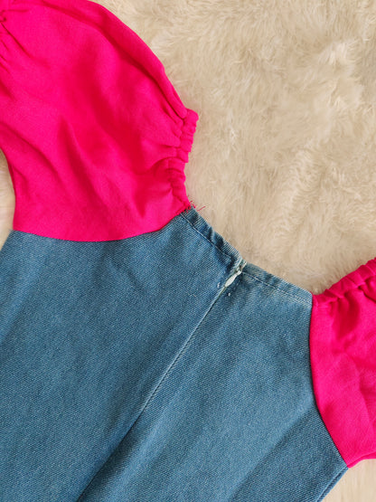 Pink Bow Denim Dress