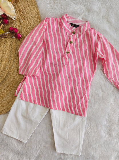 Gulabi Leheriya Kurta Set