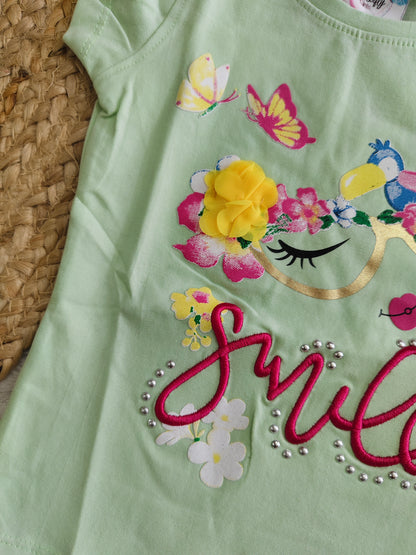 Minty Floral "Smile" Tee