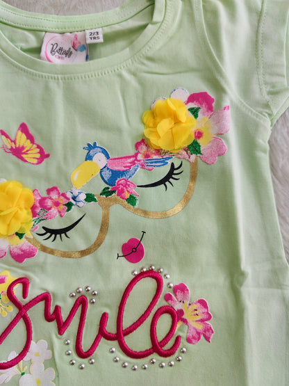Minty Floral "Smile" Tee