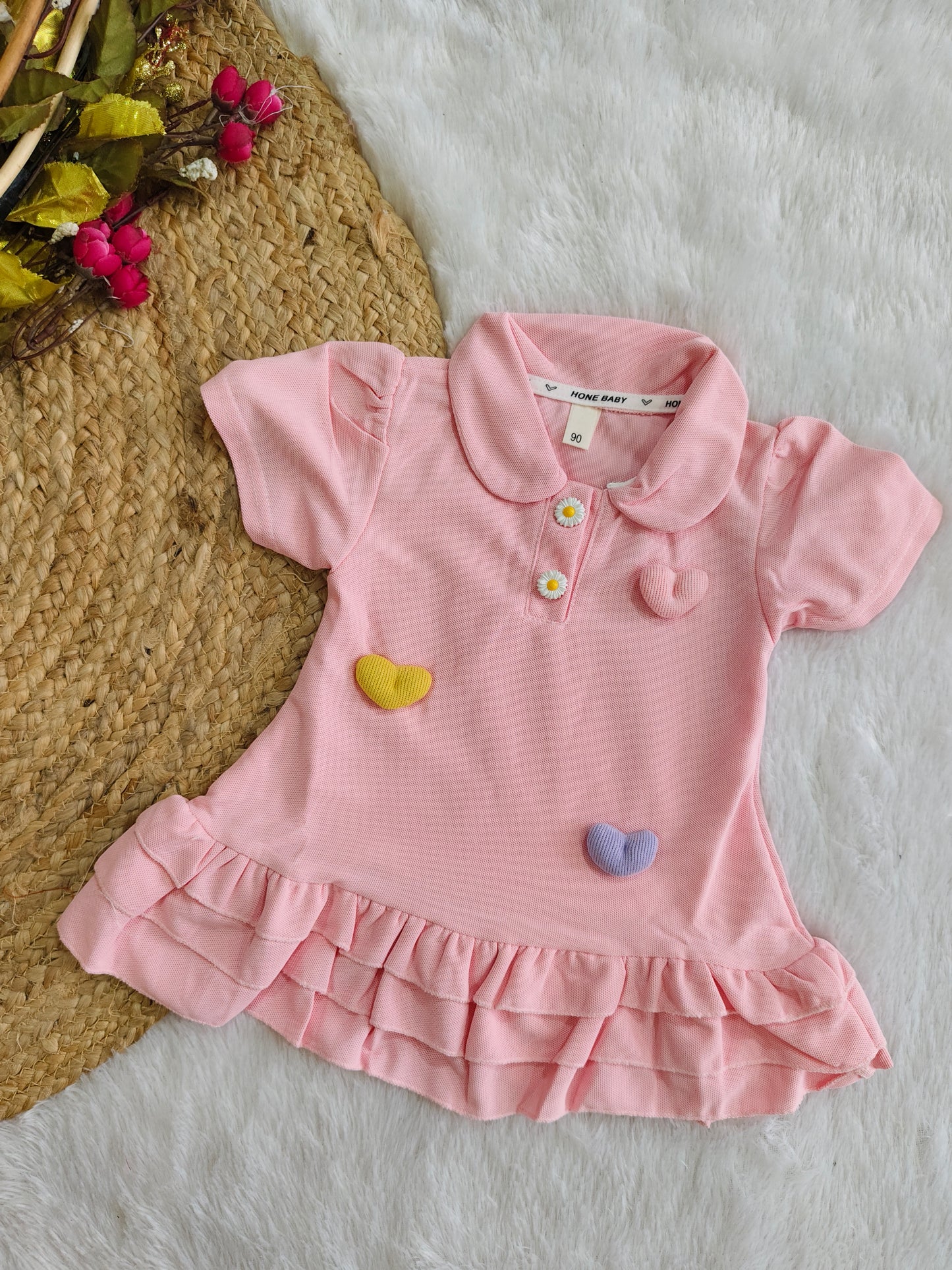Pink Daisy & Heart Polo Dress