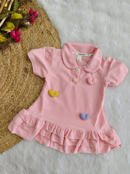 Pink Daisy & Heart Polo Dress
