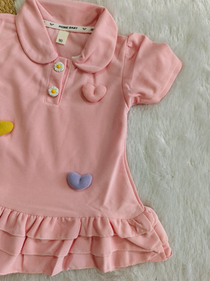 Pink Daisy & Heart Polo Dress