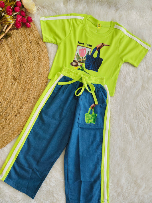 Lime & Denim-Look Lounge Set