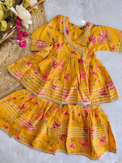 Mustard Floral Angrakha Sharara Set