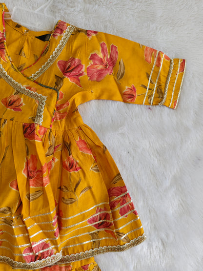 Mustard Floral Angrakha Sharara Set