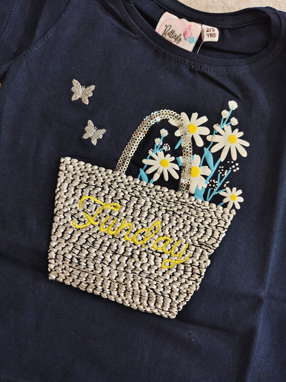 Navy Flower Basket Tee