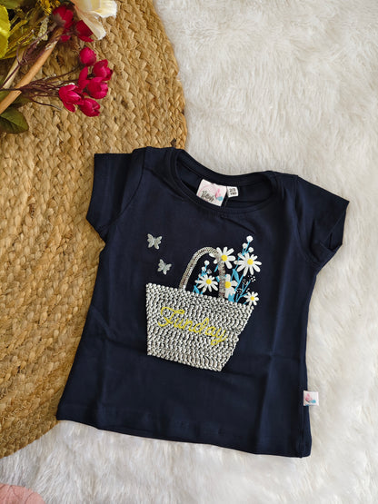 Navy Flower Basket Tee