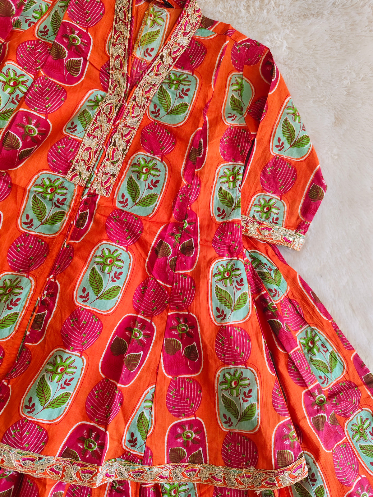 Orange floral printed ethnic set