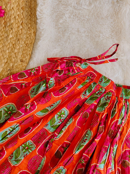 Orange floral printed ethnic set