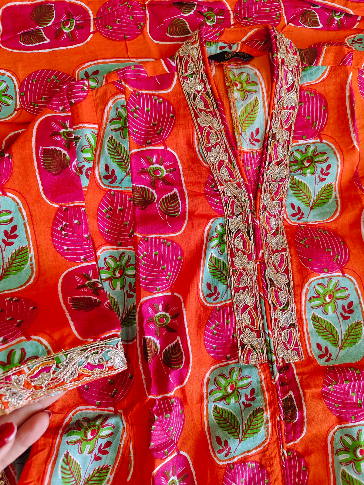 Orange floral printed ethnic set